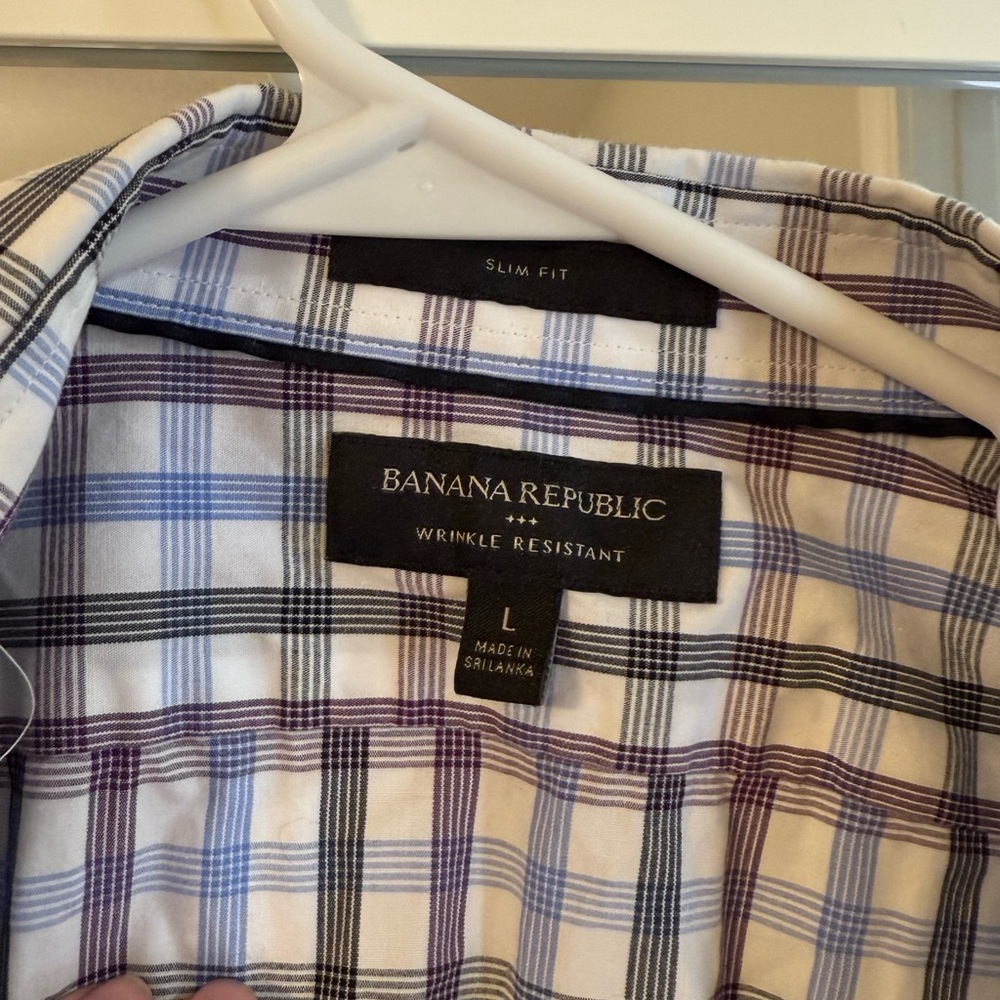 Banana Republic Men's Checkered Shirt - Blue and Purple